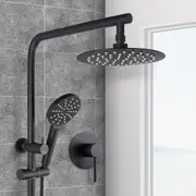 ACA WELS Round 8" Ultrathin Rainfall Shower Head 3-MODE Handheld Set Gooseneck Arm Wall Rail Diverter Mixer Tap Black