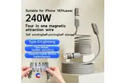 ZUSLAB 4-in-1 240W Fast Multi Charging Magnetic Cable PVC Braided for Tablet/ipad/iPhone/Samsung/Google Phone with Lightning/Type C/USB A Port 1.2M