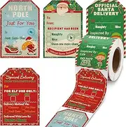 200 Pieces Santa Claus Vintage Christmas Tags Stickers Roll from The North Pole, Present Labels for Kids Party Decorations, 2.3 x 3.34 Inch (Dark Color)