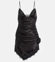 [Alessandra Rich] Alessandra Rich Embellished silk-blend satin minidress AU 10 black