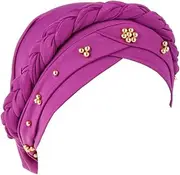 [XIAOBLESS] African Women Turban Cap Twisted Beaded Braid Head Wraps Pre-Tied Chemo Headscarf for Cancer Hair Cover Hats