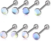 [Niaspi] 8 Pcs Crystal Round Tongue Rings Stainless Steel Cubic Zirconia Tiny Ball Tongue Hypoallergenic Cartilage Piercings Studs Earrings Straight Bar Barbell Body Piercing Jewelry for Women