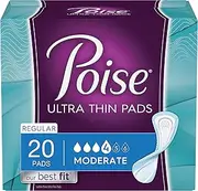 Poise Ultra Thin Incontinence Pads, Moderate Absorbency, Unscented, Regular (20 Count)
