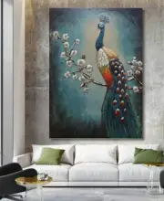 Blue Peacock Canvas Wall Art Animal Bird Paintings 3D Handmade Oil Paintings