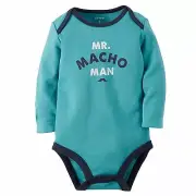 Carter's Boys' Long Sleeve "Macho Man" Turquoise Bodysuit (3 Months)