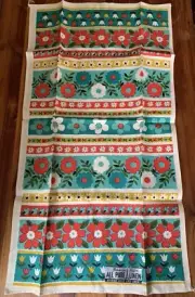 Parisian Prints Tea Towel, Red, Yellow, Blue And White Flower Design, Pure Linen