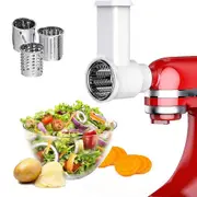 Slicer Shredder Attachments, Fresh Prep Vegetable Slicer for Kitchenaid Stand Mixer, Salad Maker with Cleaning Brush White Silver