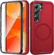 Mobile Phone Case for Samsung Galaxy S22 Plus 5G Case with Screen Protector, 360° Shockproof Robust Armour Case for Samsung S22 Plus 5G Case Cover Protective Case with Magnetic (Red, for Samsung