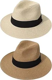 [DRESHOW] Womens Big Bowknot Straw Hat Floppy Foldable Roll up Beach Cap Sun Hat UPF 50+