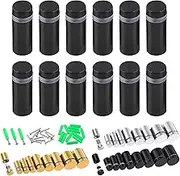 Swpeet 12 Sets 1/2" x 1-1/5" Black Stainless Steel Standoff Screws, Wall Standoff Mounts Glass Acrylic Nail with Screws and Wall Anchors, Mounting Glass Hardware for Hanging Picture Frame