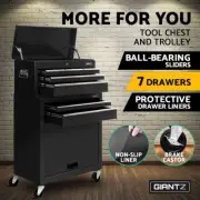 7 Drawer Tool Box Cabinet Chest Trolley Toolbox Garage Workshop Storage Black