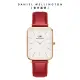 【Daniel Wellington】DW 手錶 Quadro Suffolk 29x36.5mm經典紅真皮皮革大方錶-玫瑰金框(DW00100453)