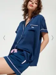 Peter Alexander Navy Chic Satin PJ Set Size Medium RRP$129.00
