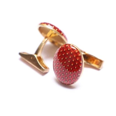 925 Sterling Silver Red Enamel Gold Plated Round Shape Self Textured Cufflink