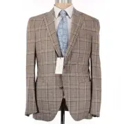 Luciano Barbera NWT 100% Silk Sport Coat Size 50R US 40 Tan/Browns/Teal Plaid