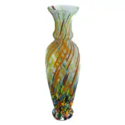 Murano Glass Vase Green Blue Red Orange Yellow Hand Made Millefiori 21cm High