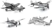 Set of 4 Metal Earth 3D Laser Cut Plane Models: Avro Lancaster Bomber, Mitsubishi Zero, F4U Corsair, P-51 Mustang
