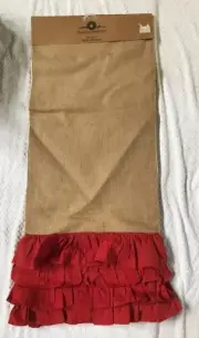 Gardeners Eden Christmas Table Runner 100% Burlap 16 X 72” Red Fringe New