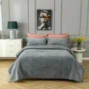 3 Pce 100% Cotton Velvet Reversible Quilted Coverlet Set Le Chateau Grey Queen/King