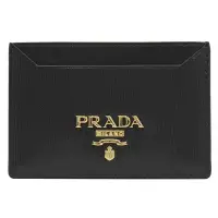 在飛比找Yahoo奇摩購物中心優惠-PRADA 金屬LOGO水波紋簡易卡片名片夾(黑)