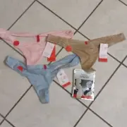 NWT Spanx Underwear bundle Four Thongs Gloss pink Ice blue Nude and Black L/XL