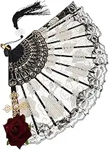 jojofuny Lace Folding Fan for Weddings Events Elegant Handheld Fan for Tea Parties Cosplay Durable Lace Design for Summer Cooling Dance Performances