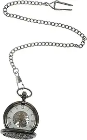 [ANDRESLAD] Retro Hanging Pocket Watch Roman Numerals Decorative Dragon Pattern Men's Stainless Steel Watch