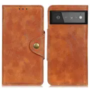 Stand Design Pu Leather Wallet Case With Magnetic Closure Brass Buckle For Google Pixel 6 - Black