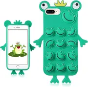 for iPhone 6 Plus/6S Plus/7 Plus/8 Plus Case,Silicone Cartoon Funny Cute Cool Kawaii Design Fun Animal Cover Cases for Boys Girls Women Men Green Frog