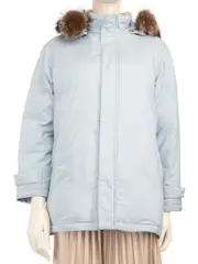 Blue Puffer Fur Trim Coat