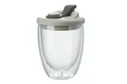 Double Walled Glass Juice Cup With Silicone Leak-Proof Cover-Black