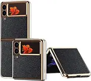 Phone Flip Case Compatible with Samsung Galaxy Z Flip 3 5G Case 2021,Luxury Plating PC Frame+Leather Slim Fit Shookproof Protective Phone Case Cover Compatible with Samsung Galaxy Z Flip 3 5G protecti