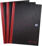 Oxford Black n' Red A4 Notebook, Hardback Casebound, Pack of 3