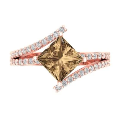 2.49Ct Princess Cut Champagne Gemstone VVS1 Solid Gold Engagement Promise Ring
