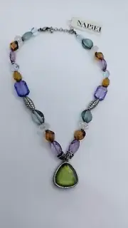 Vintage Napier necklace faceted opaque glass Multicolor rhinestones 18in Silver
