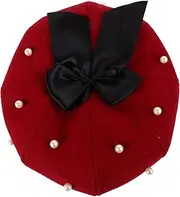 [FRCOLOR] Retro Pearl Beret Hat with Stylish Octagonal Cap for Casual Formal Wear Soft Artificial for Comfort Elegance Accessory for Any Occasion Dark Red