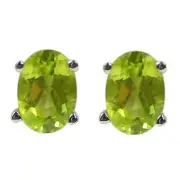 De Buman Sterling Silver 0.97ctw Oval August Birthstone Peridot Stud Earrings
