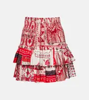 [Marant Etoile] Marant Etoile Naomi shirred printed cotton miniskirt AU 14 red