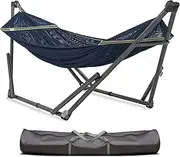 Tranquillo Uniki Adjustable Hammock Stand Collapsible Camping Hammock and Stand, 550 lbs Capacity Double Hammock Stand, Foldable Sturdy Noiseless Stand for Active Life Carry Bag Included, Aegean