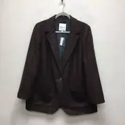 Madewell Burgundy Windowpane Plus Larsen Academia Fall Wool Blazer 1X $185 New