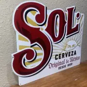 Large Sol Cerveza Metal Tin Embossed Tacker Sign 18” x 15” Mexico Beer New