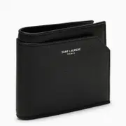[Saint Laurent] Black grained leather East/West wallet with coin purse One size Black