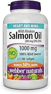 Webber Naturals 200 mg EPA/DHA 1000 mg Wild Alaskan Salmon Oil 180 Softgels