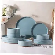 Ceramic Dinnerware Set for 4 | Speckled Stoneware Service for 4 Modern-Blue