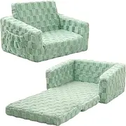 MallSingel Kids Couches, 2-in-1 Toddler Soft Couch Fold Out, Convertible Sofa to Lounger for Girls and Boys（Green）