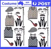 8PCS Old Man Costume Kids 100 Days of School Boys Book Week Grandpa Costume AU