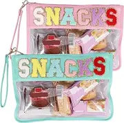 2 Pcs Clear Makeup Letter Bag Reusable Transparent Snack Pouch Portable Zipper Clear Beach Bags Multi-Purpose Waterproof Cosmetic Bag Travel Toiletry Bag Travel