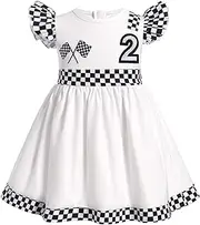 FYMNSI Baby Girls Race Car Driver Costume 1st 2nd Birthday Dress Toddler Ruffle Tutu Dress Racing Suit for Cake Smash Outfit