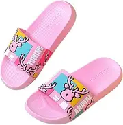 [YUYUBAOER] Unisex Parent-Child Elk Pattern Couple Slippers, Pool Beach Slide Bathroom Sandals for Adult and Kids, Anti-Slip Flip Flops House Shoes Pink-40