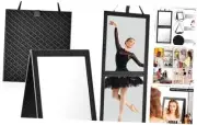 Foldable Backstage Mirror with Handle 24.61x 11.22 Inch Leather Folding